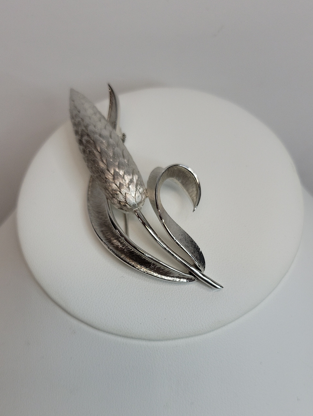 Trifari Silver Tone Floral Leaf Brooch